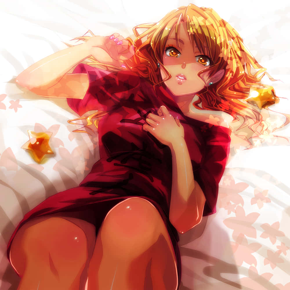 Golden Haired Anime Girl Reclining Wallpaper