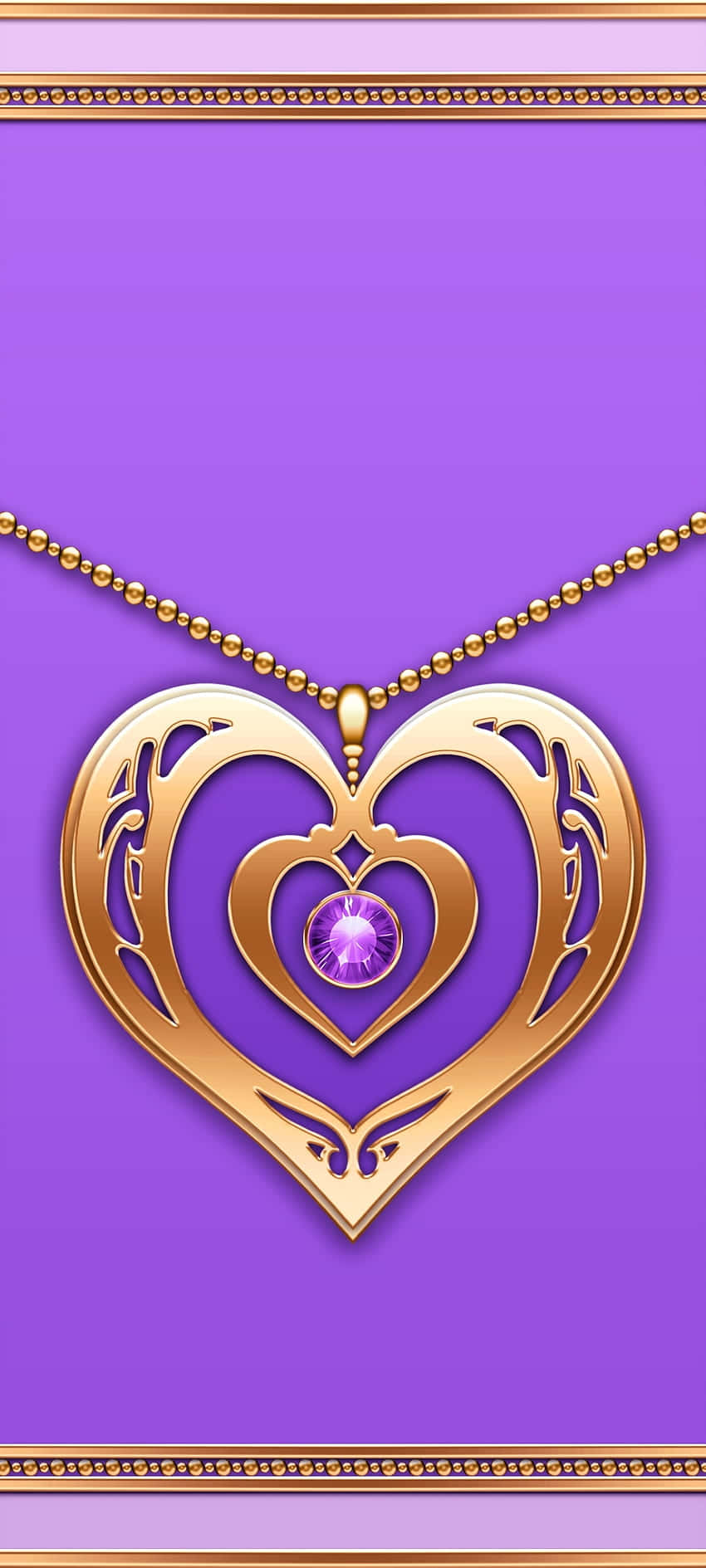 Golden Heart Pendantwith Purple Gemstone Wallpaper