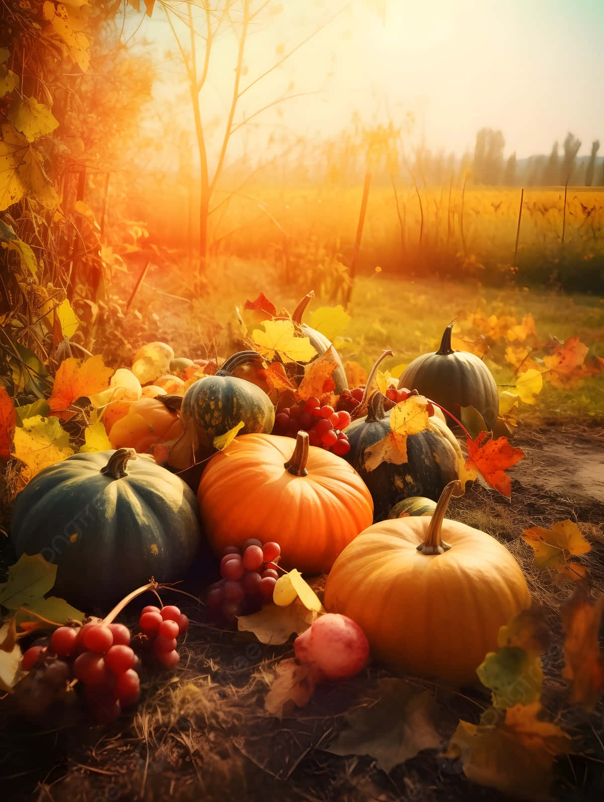 Golden Hour Autumn Pumpkins Wallpaper