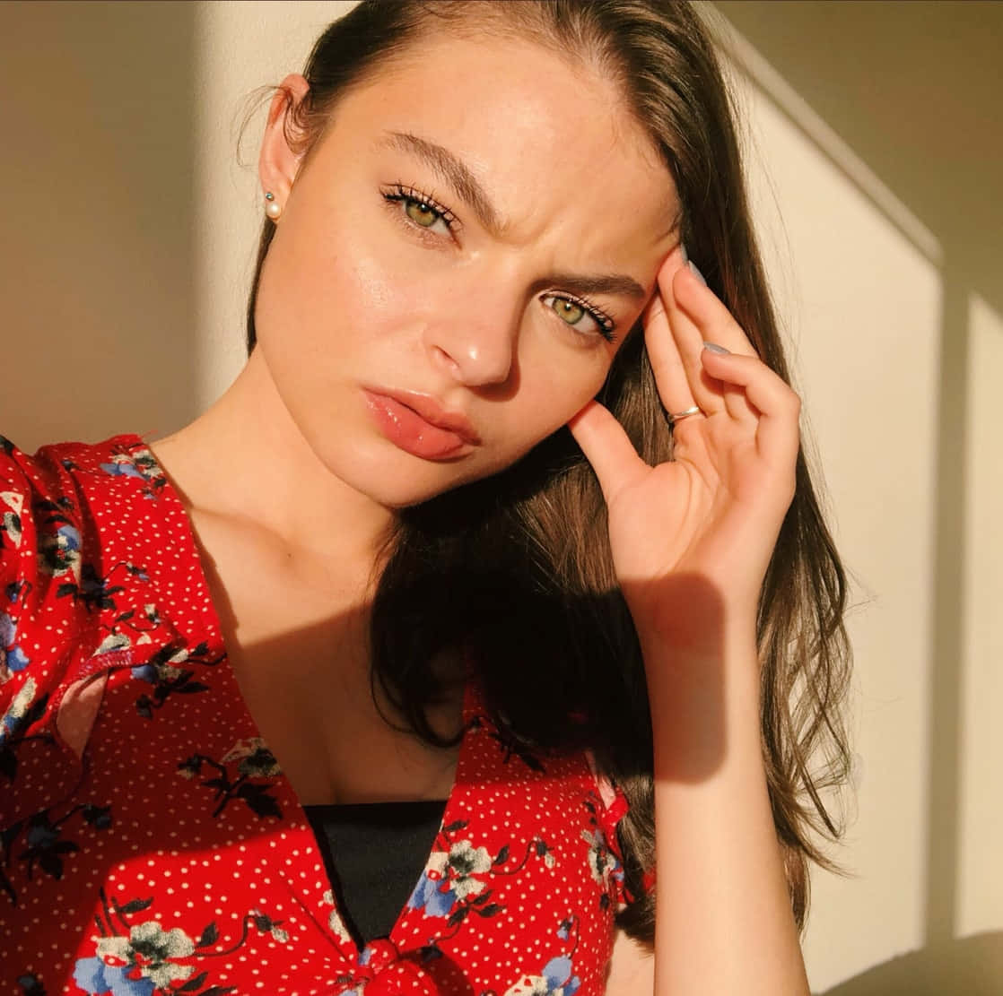 Golden Hour Selfie Red Floral Top Wallpaper