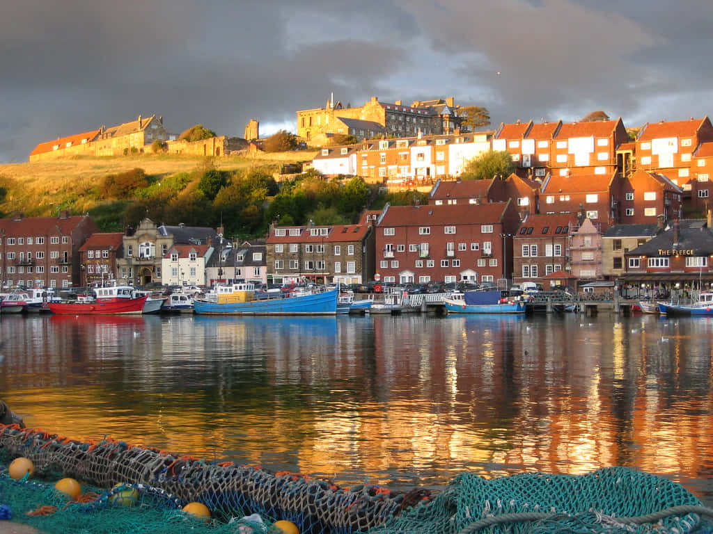 Golden Hour Whitby Harbor Wallpaper