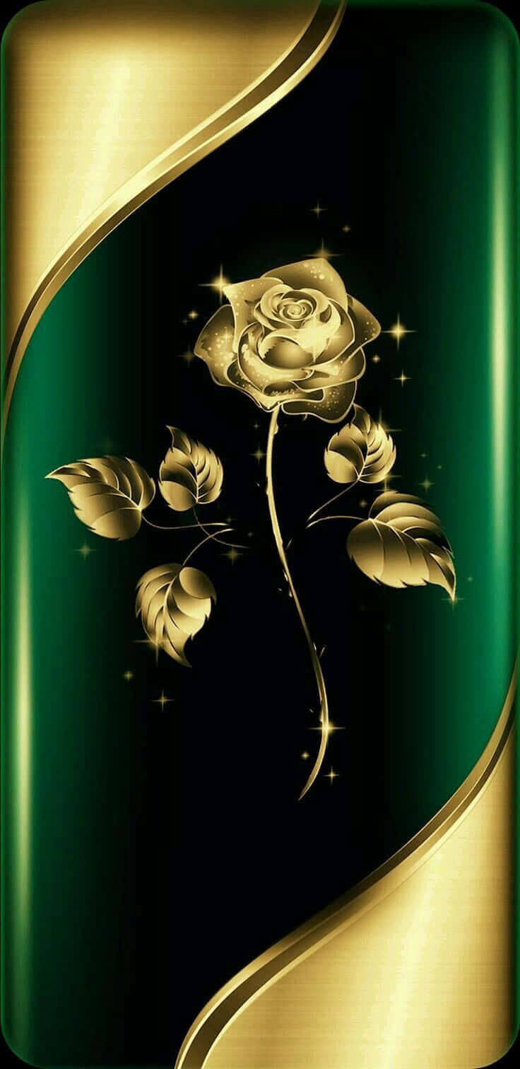 Golden Roseon Green Background Wallpaper