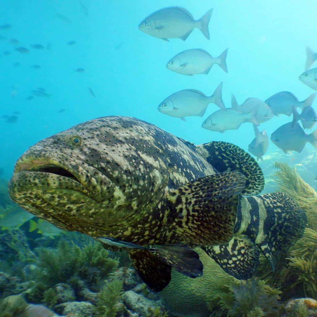 Goliath Grouper Dominating Reef Wallpaper