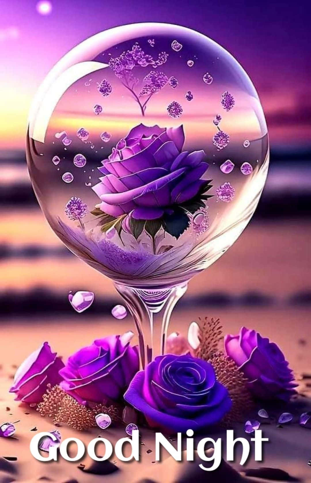 Good Night Purple Rose Glass Bubble Wallpaper