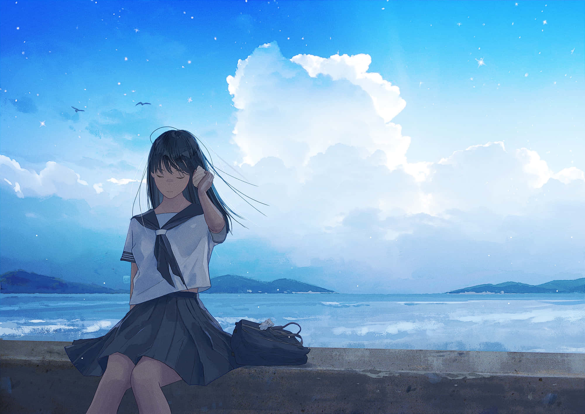 Google Anime Girl Sitting Wallpaper