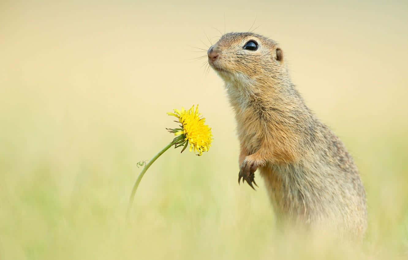 Gopher Sniffing Yellow Flower Wallpaper