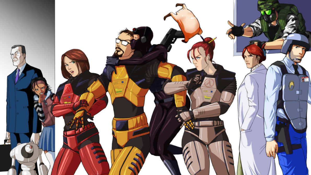 Gordon Freeman And Other Iconic Half-life Characters In Action Wallpaper