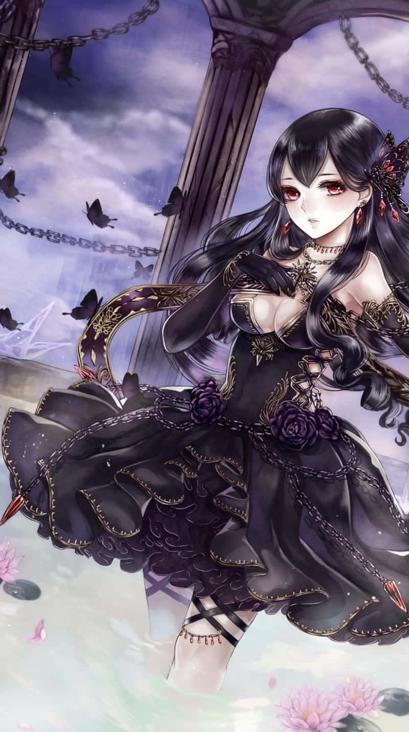 Goth Anime Girl With Cocktail Dress Wallpaper