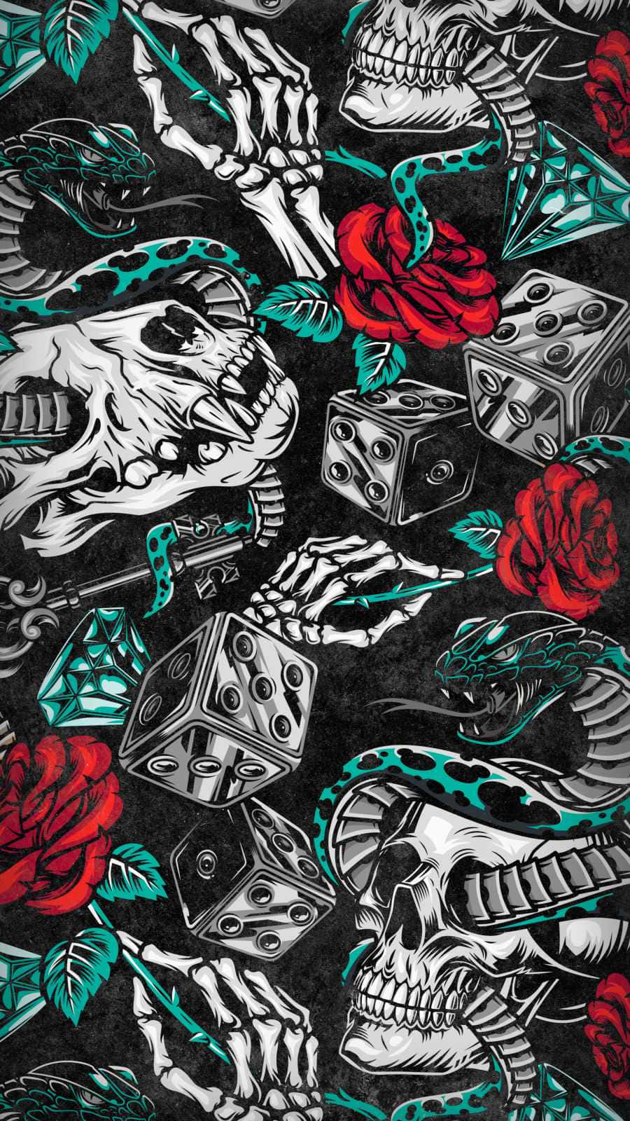 Gothic Skullsand Roses Pattern Wallpaper