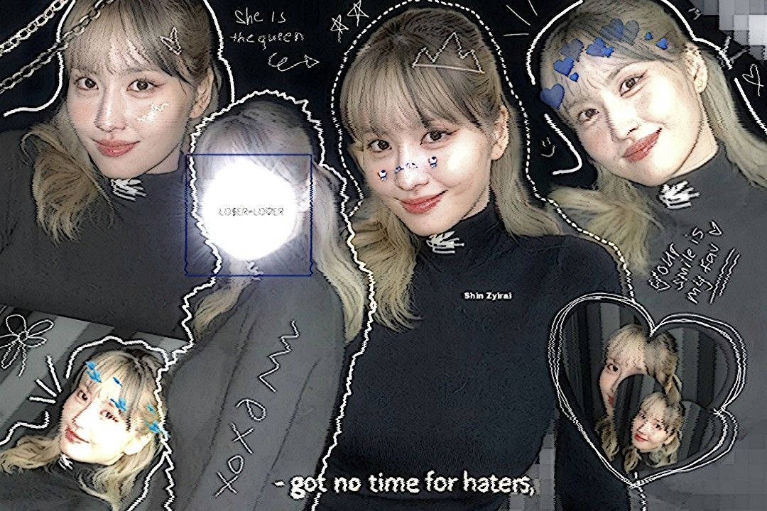 Graceful Elegance - Aesthetic Black Collage Featuring Hirai Momo Wallpaper