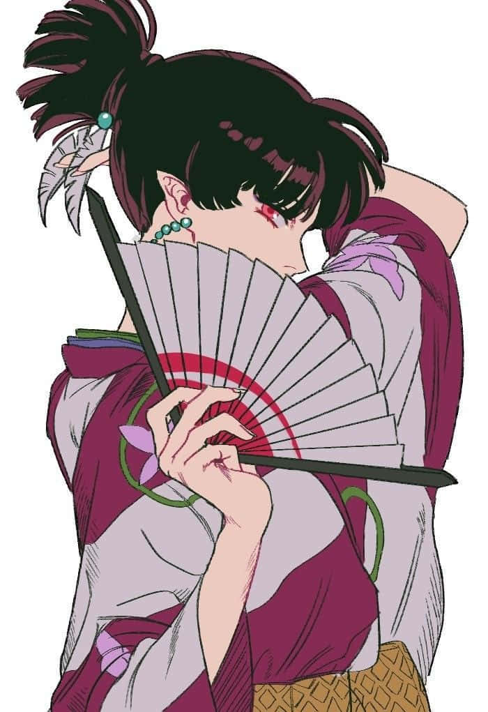 Graceful Kagura From Inuyasha In A Battle Stance Wallpaper