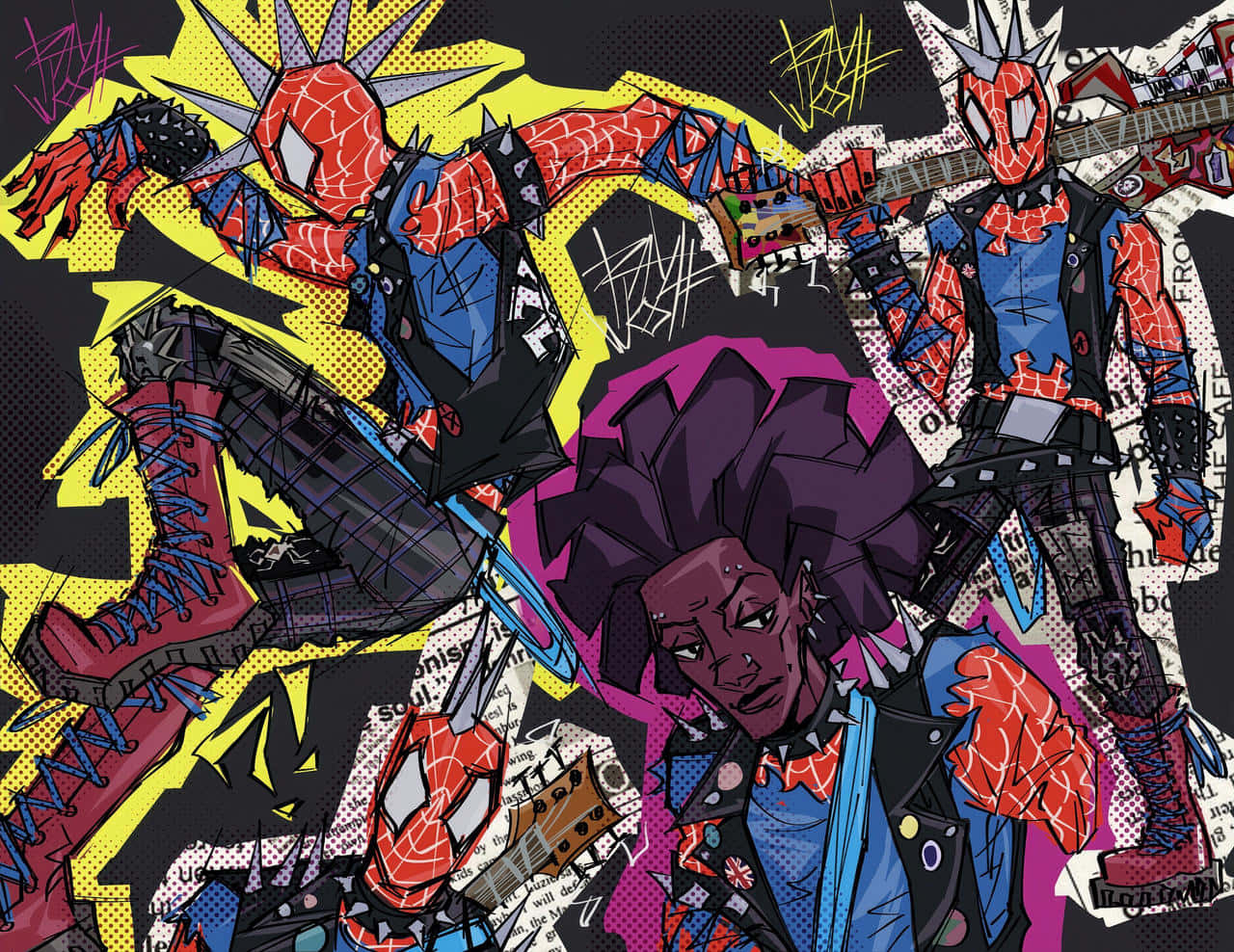 Graffiti Style Spider Verse Collage Wallpaper