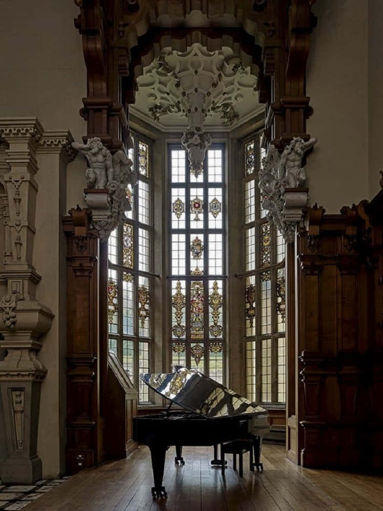 Grand Piano In Vintage Interior Wallpaper