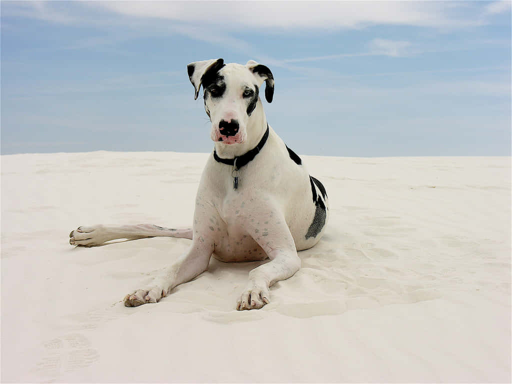 Great Dane Relaxingon Sand Dunes Wallpaper