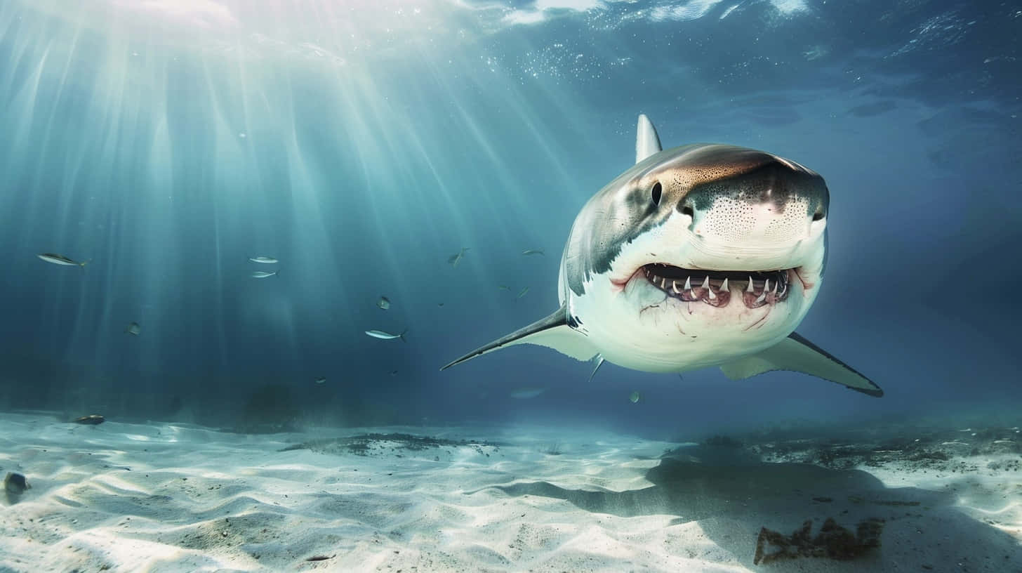 Great_ White_ Shark_ Approaching_ Underwater Wallpaper