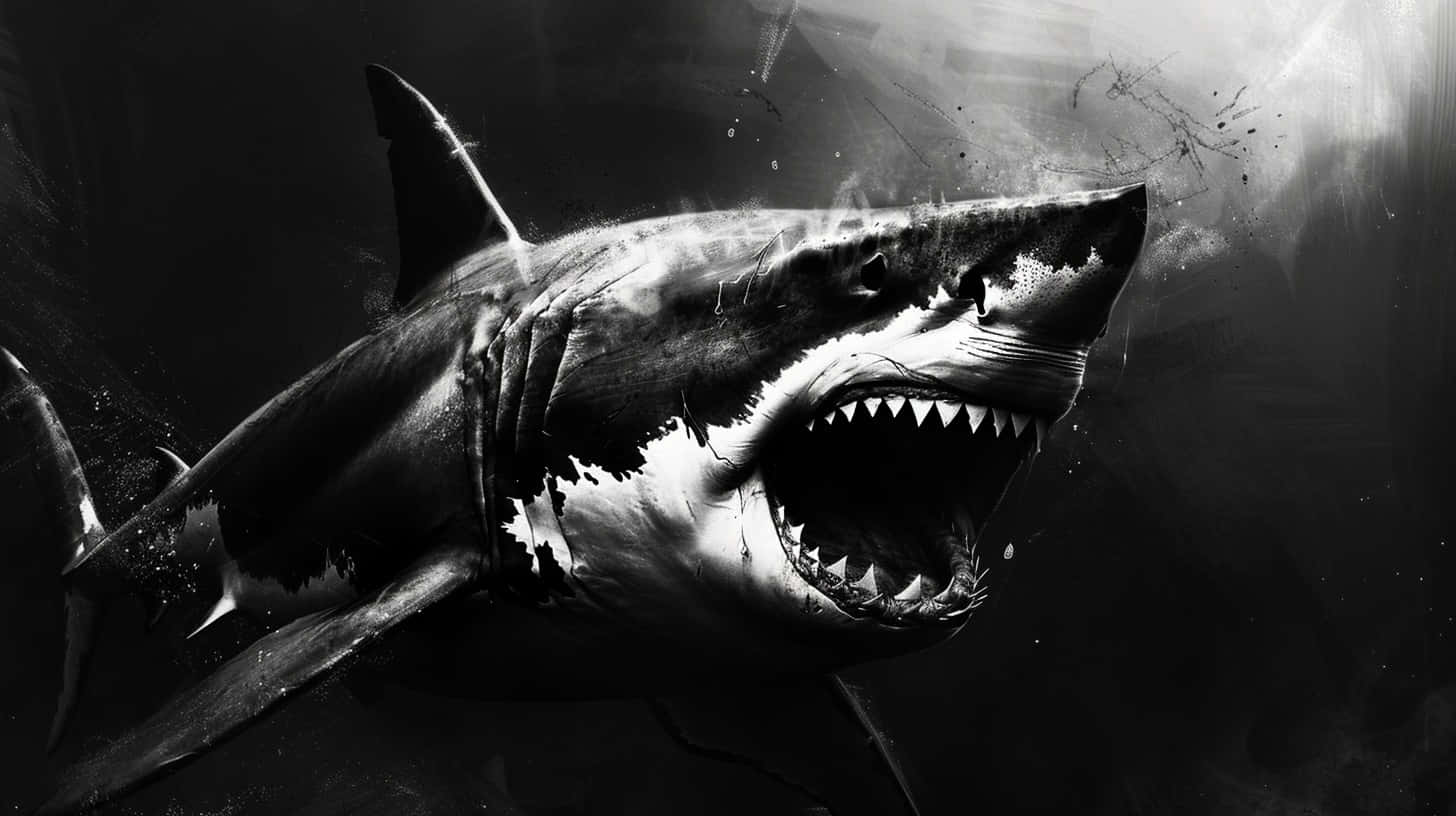 Great_ White_ Shark_ Monochrome_ Art Wallpaper