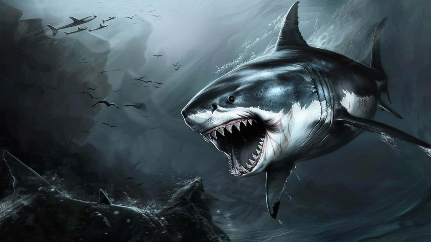 Great_ White_ Shark_ Predatory_ Gaze Wallpaper