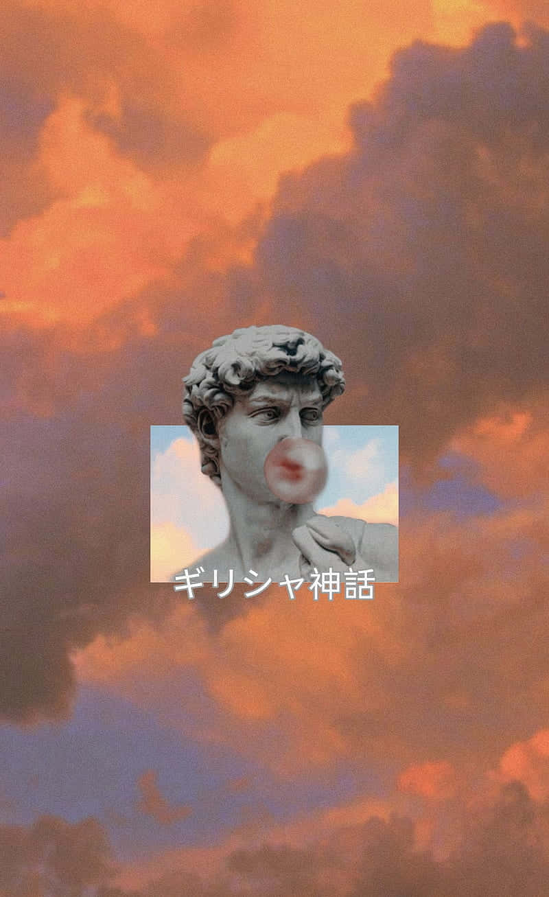 Greek Statue Bubble Gum Clouds Wallpaper