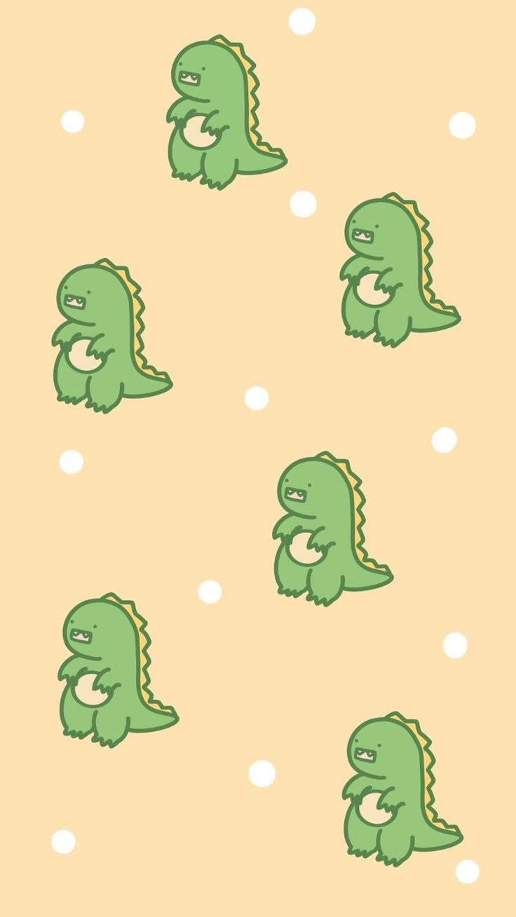 Green And Yellow Dino Kawaii Iphone Wallpaper