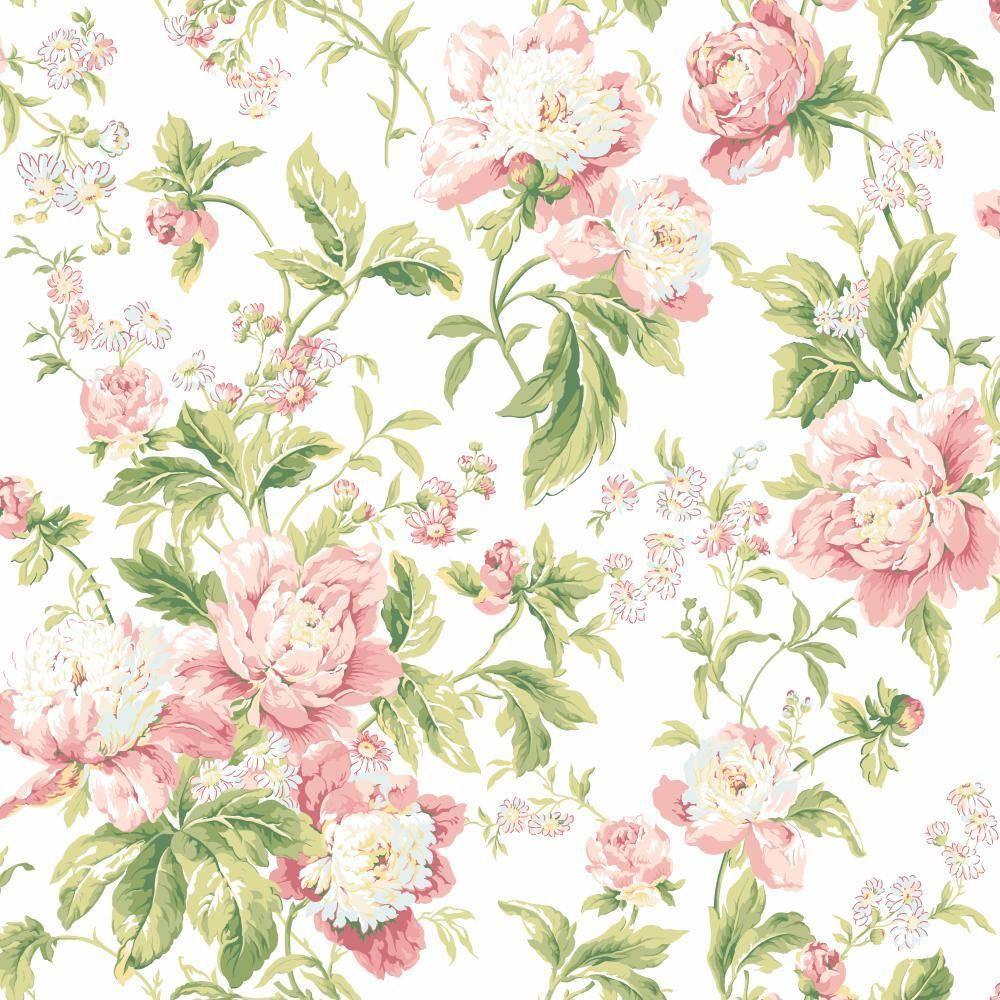 Green Floral Light Pink Wallpaper