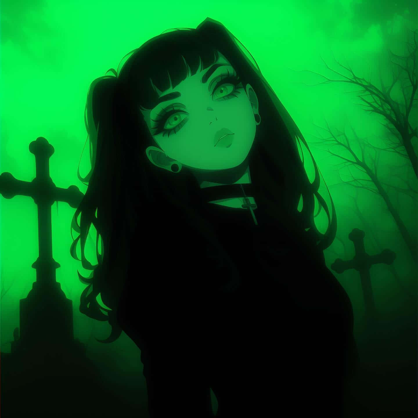 Green Gothic Anime Girl Aesthetic Wallpaper