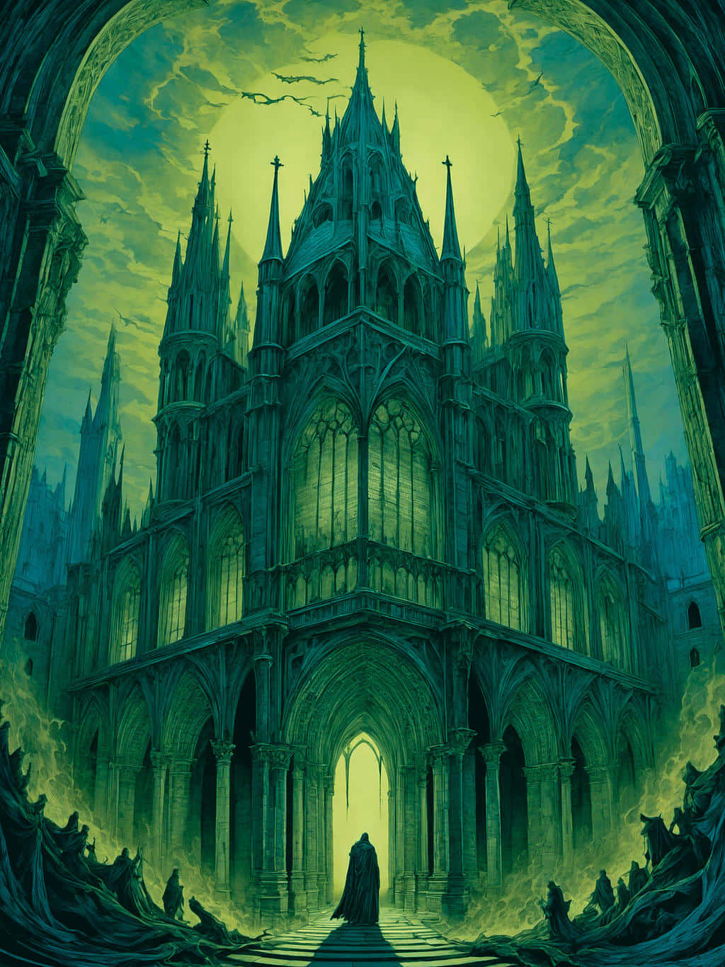 Green Gothic Cathedral Artwork Wallpaper