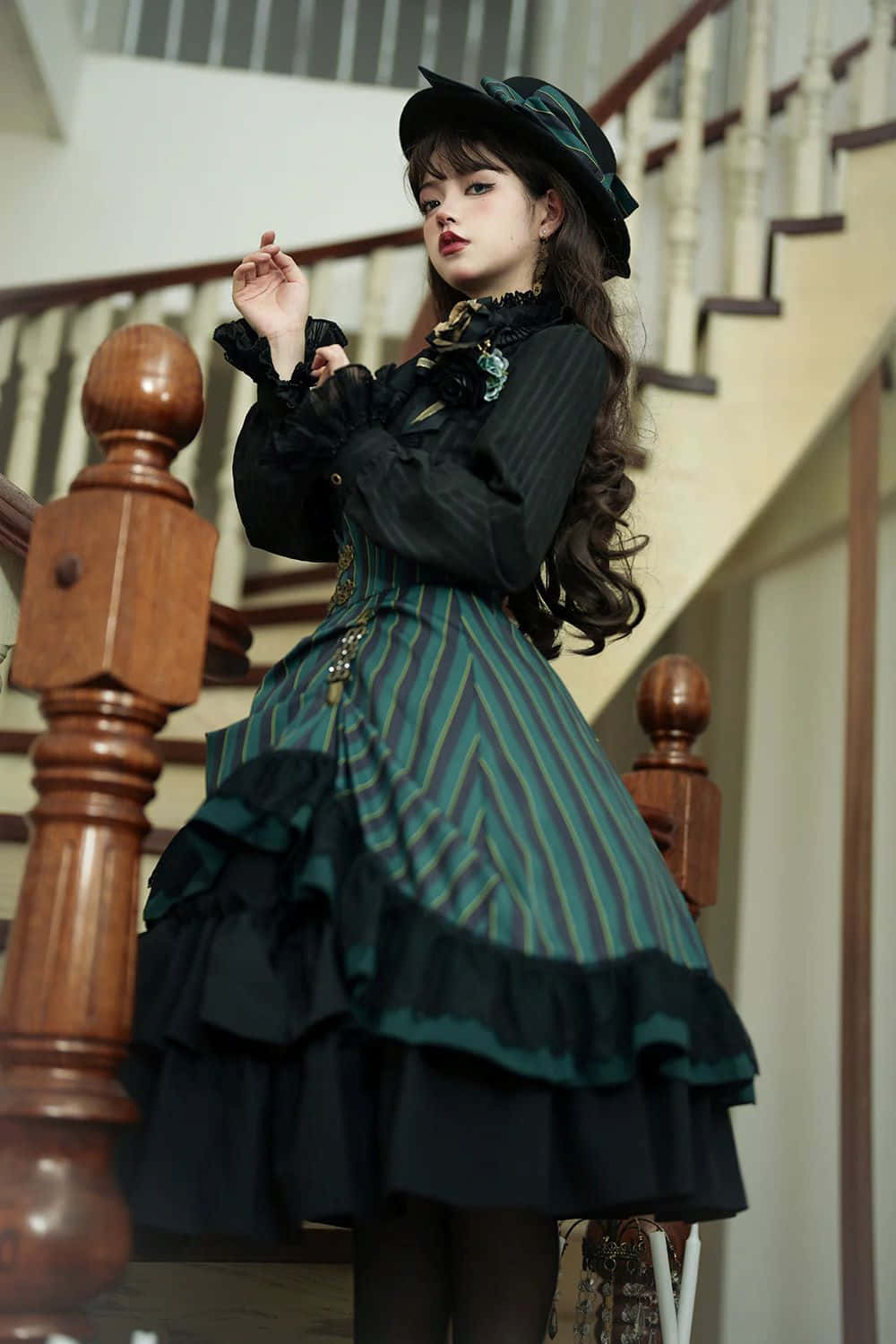 Green Gothic Elegance Staircase Pose.jpg Wallpaper