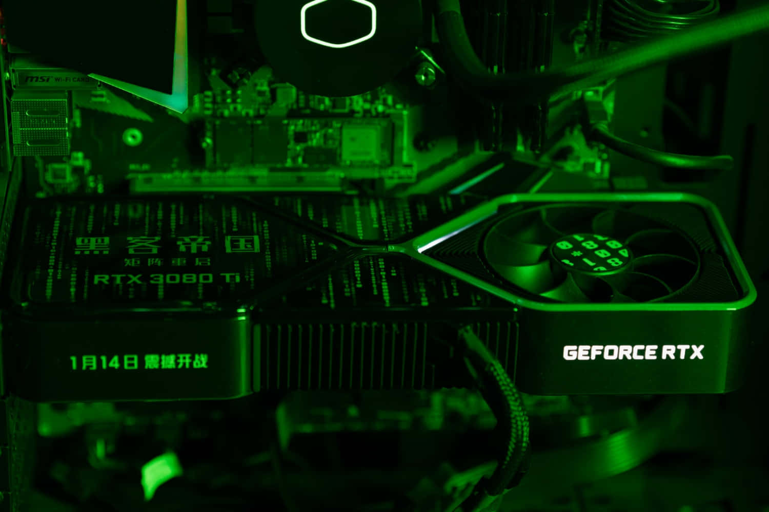 Green Illuminated Graphics Card R T X3090 Ti Wallpaper