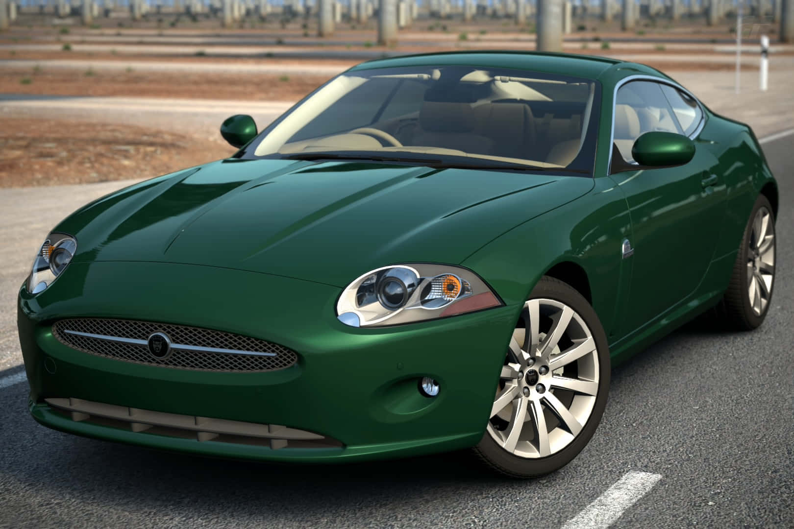 Green Jaguar X K Coupe On Road Wallpaper