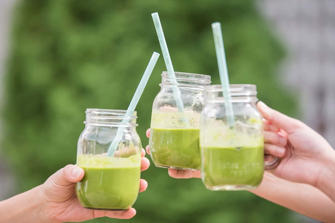 Green Juice Served In Mason Jars Wallpaper