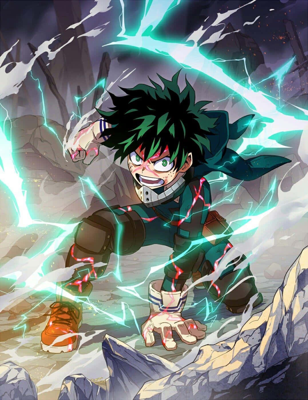 Green Lightning Angry Deku Phone Wallpaper