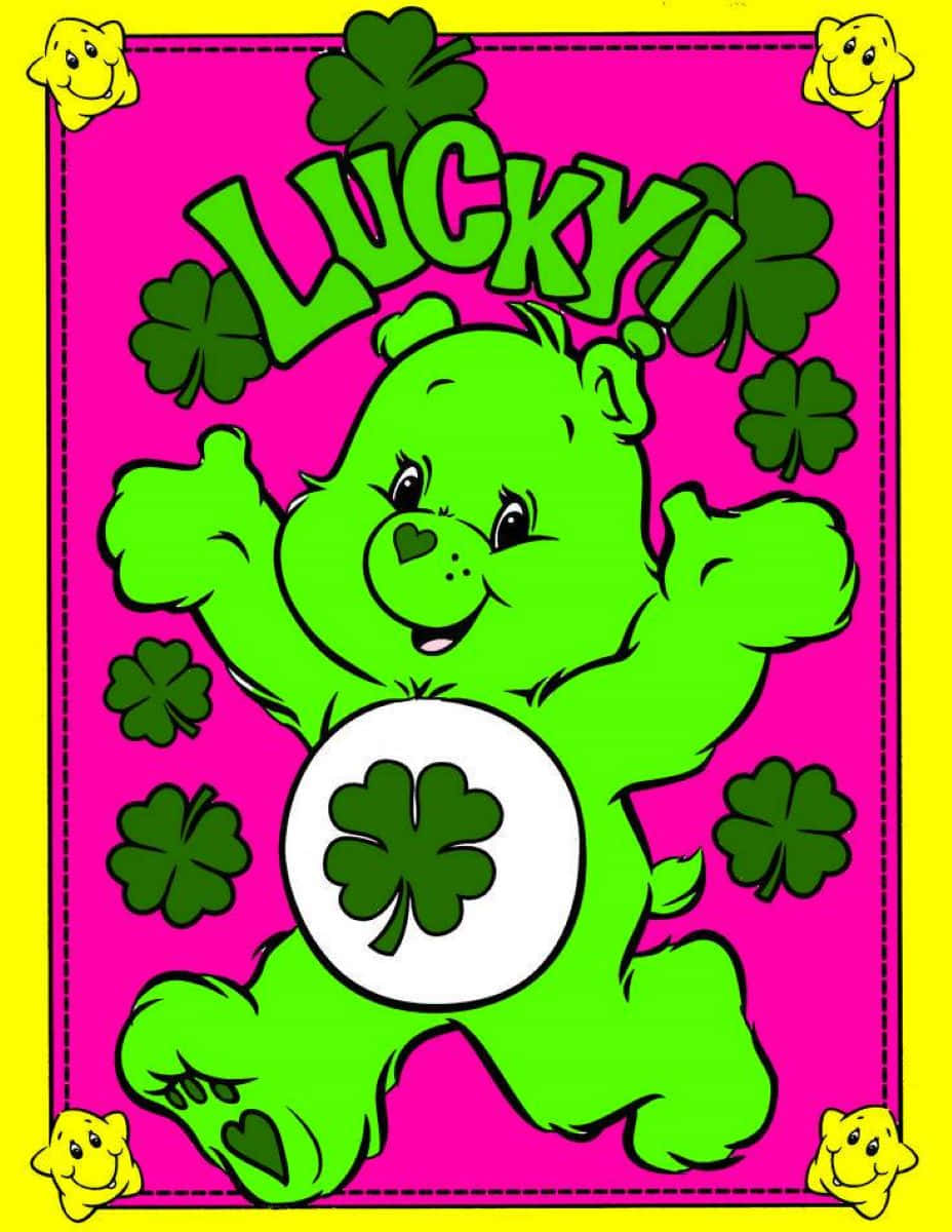 Green Lucky Bear Cartoon Wallpaper