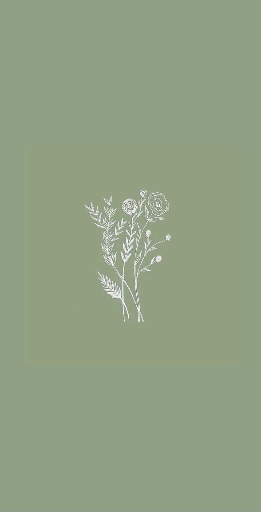 Green Preppy Floral Illustration Wallpaper