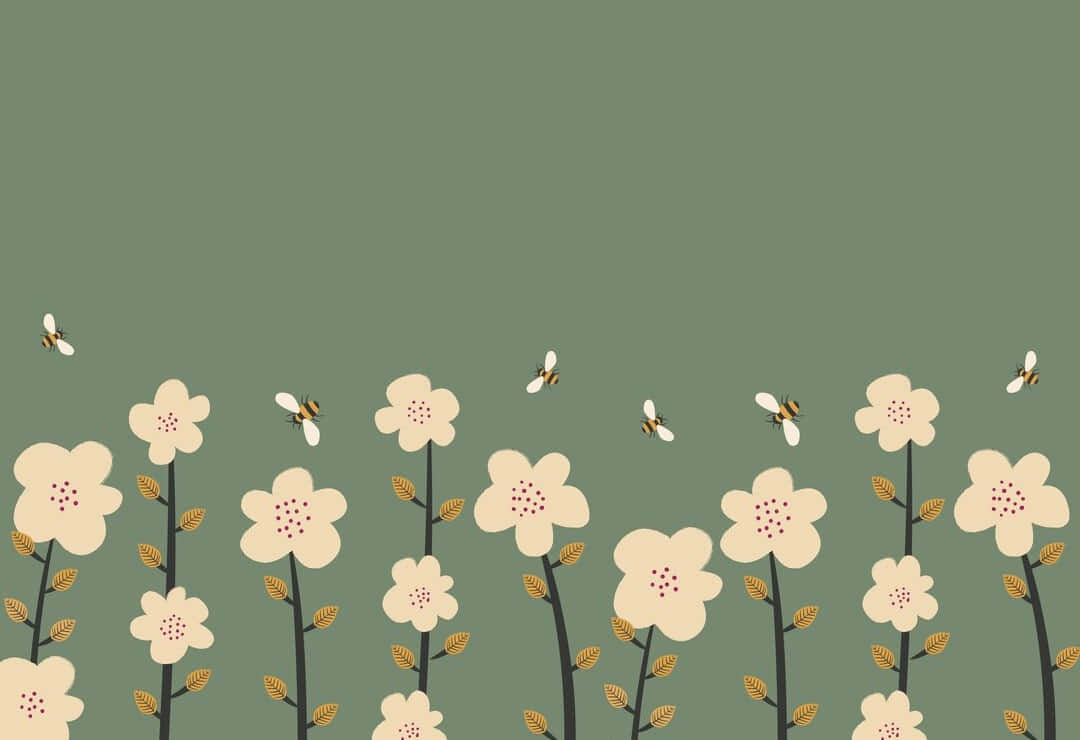 Green Preppy Floral Pattern Wallpaper