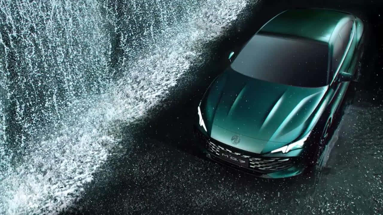 Green Sports Car Water Splash Wallpaper