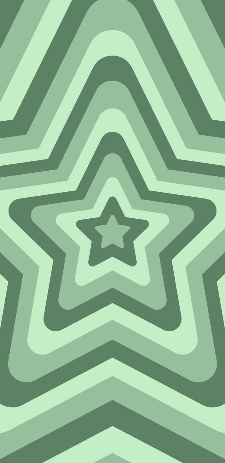 Green Star Concentric Pattern Wallpaper