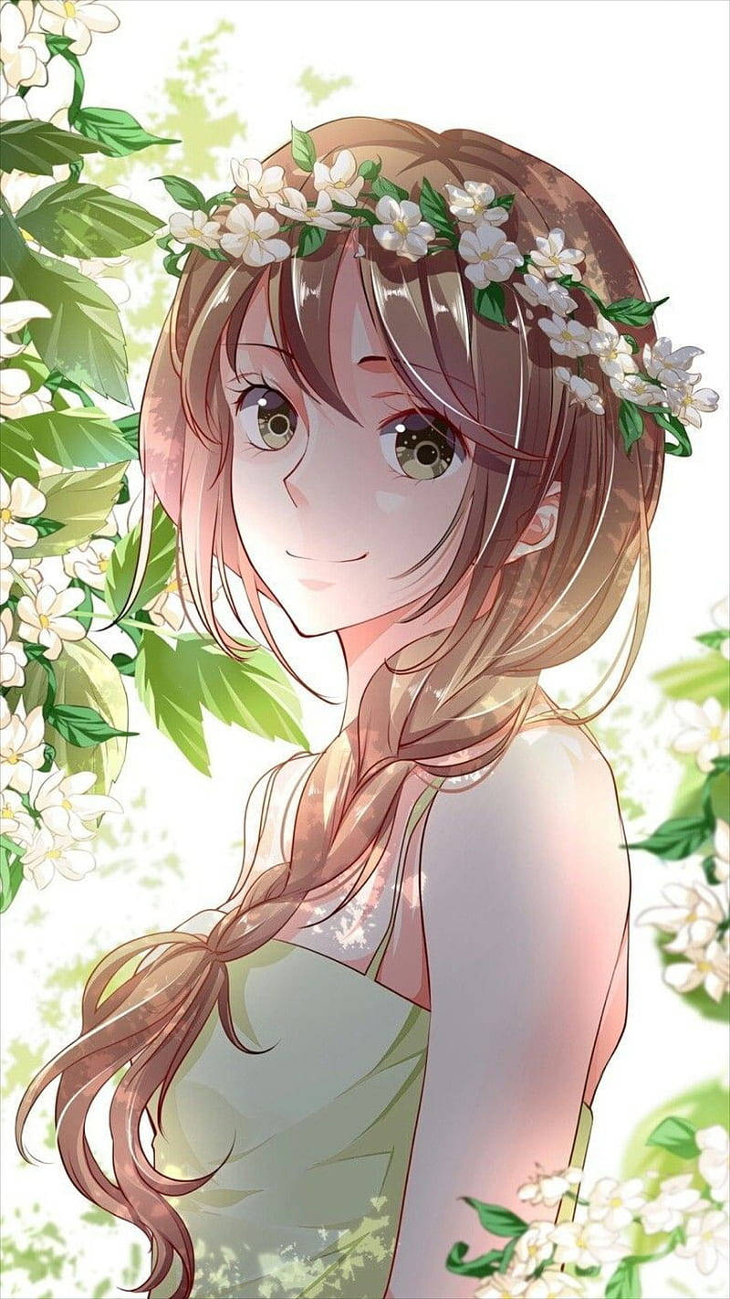 Green Themed Anime Girl Phone Wallpaper