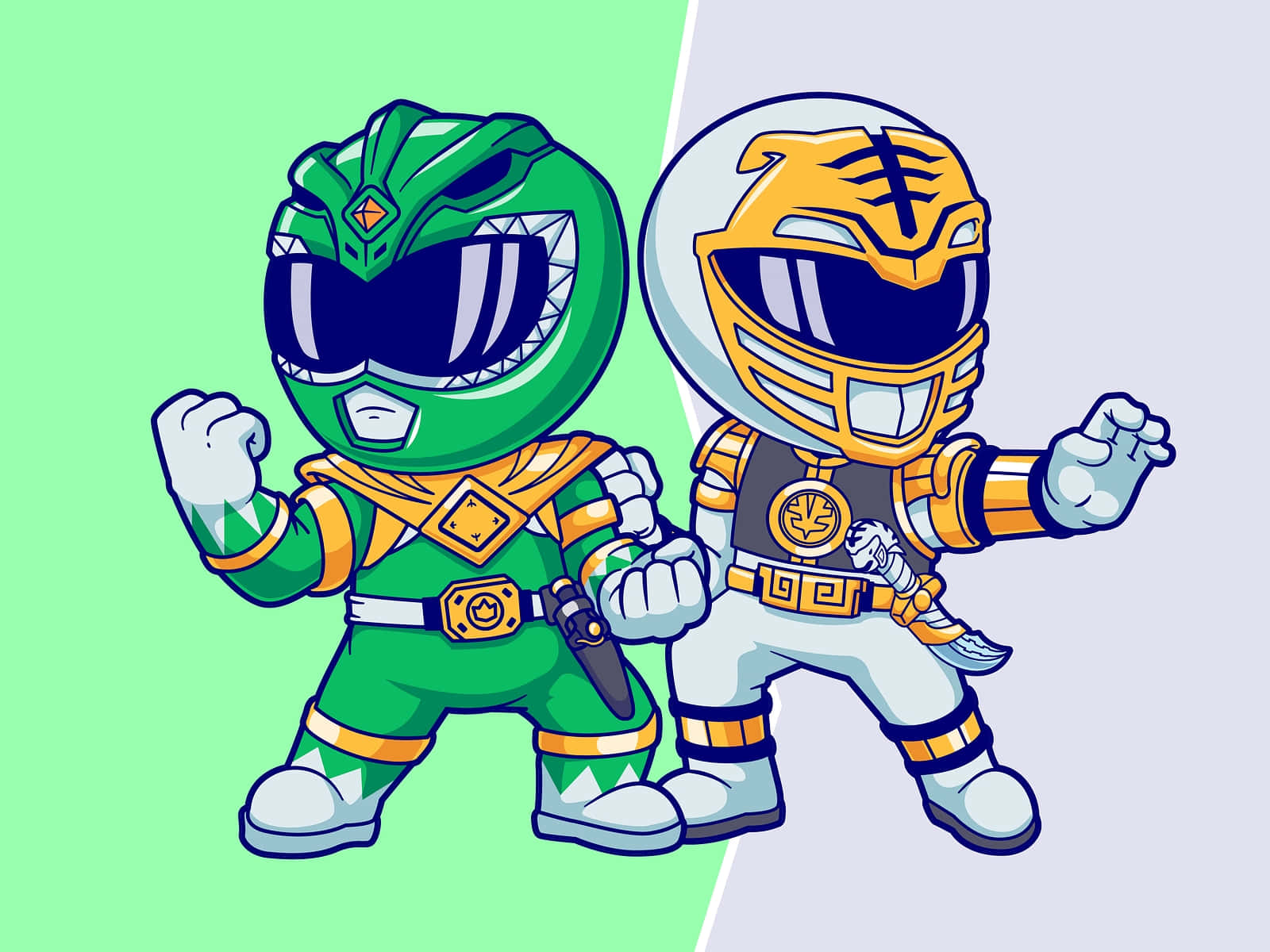 Greenand White Ranger Chibi Illustration Wallpaper