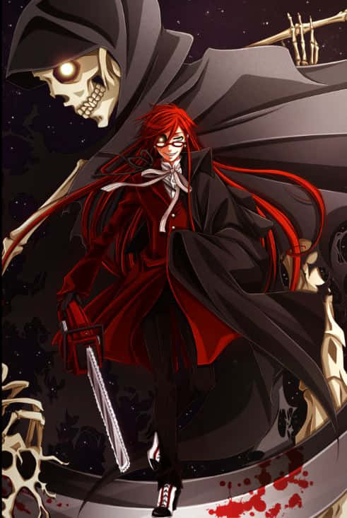 Grell Sutcliff Striking A Pose With His Infamous Chainsaw Weapon Wallpaper