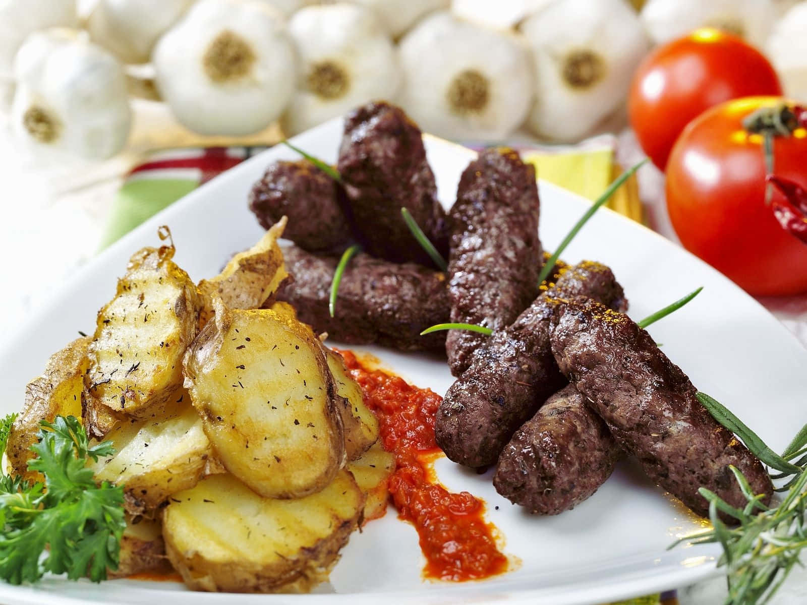 Grilled Ćevapi With Potato Slices Wallpaper