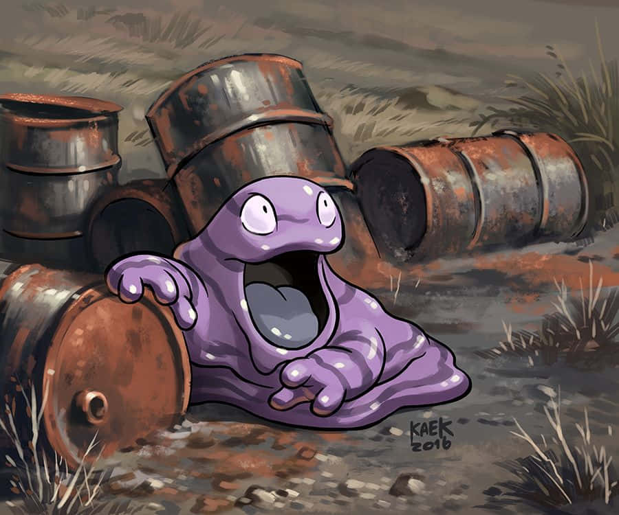 Grimer Surrounded By Trash Barrels Wallpaper