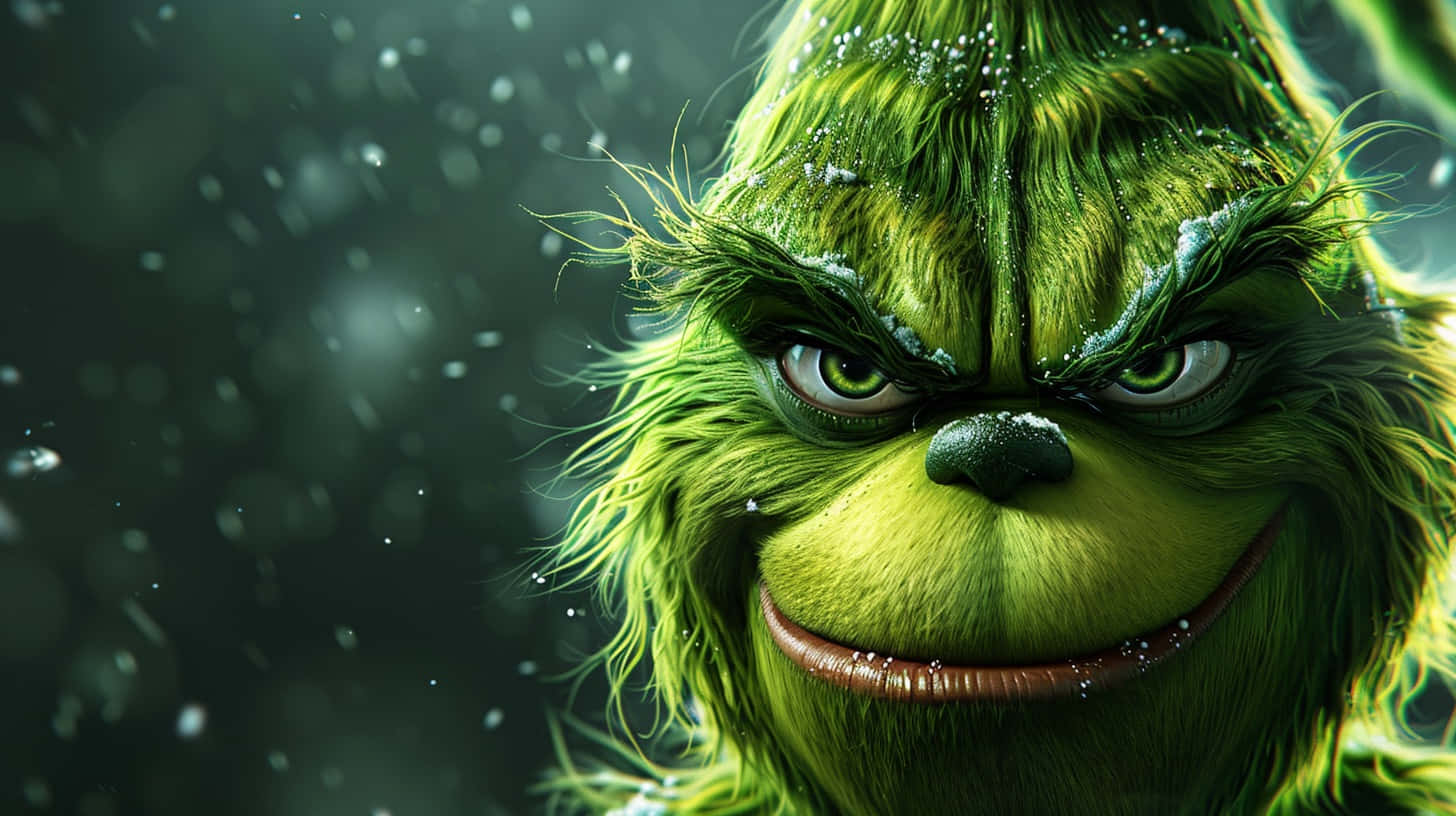 Grinch Close Up Snowflakes Wallpaper