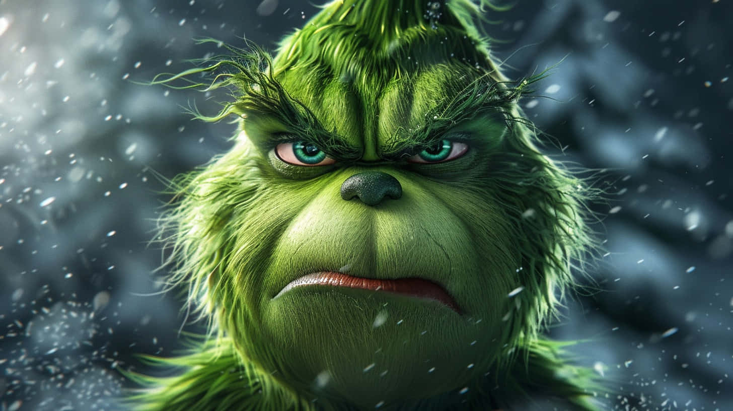 Grinch Face Snowy Backdrop Wallpaper