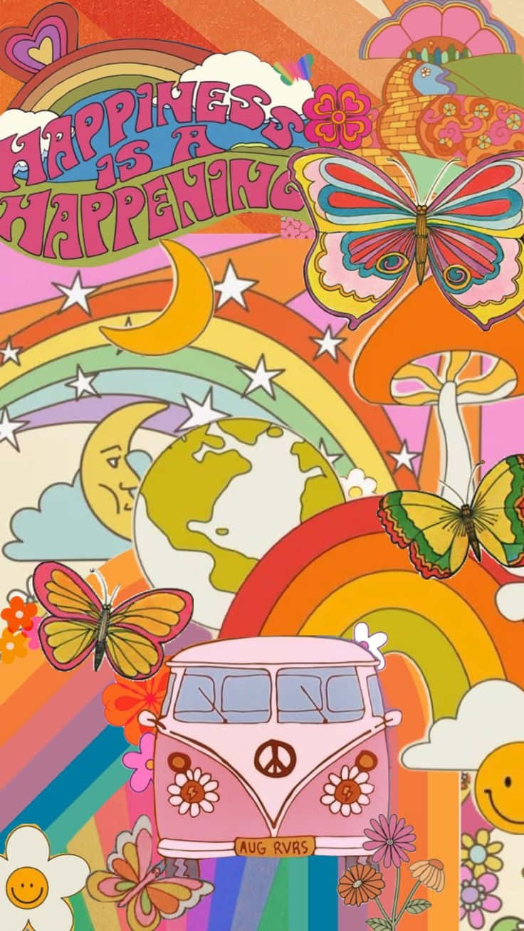 Groovy Happiness Aesthetic Vanand Butterflies Wallpaper