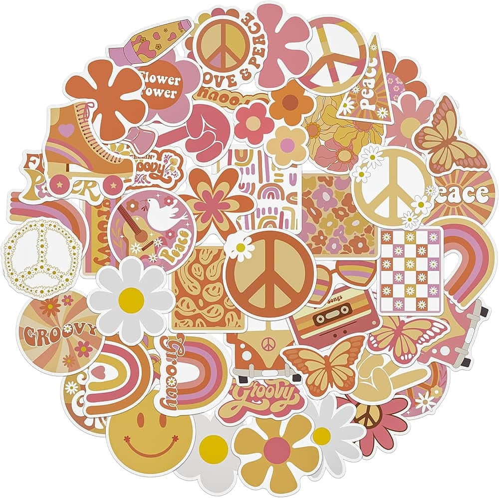 Groovy Peaceand Love Sticker Collage Wallpaper