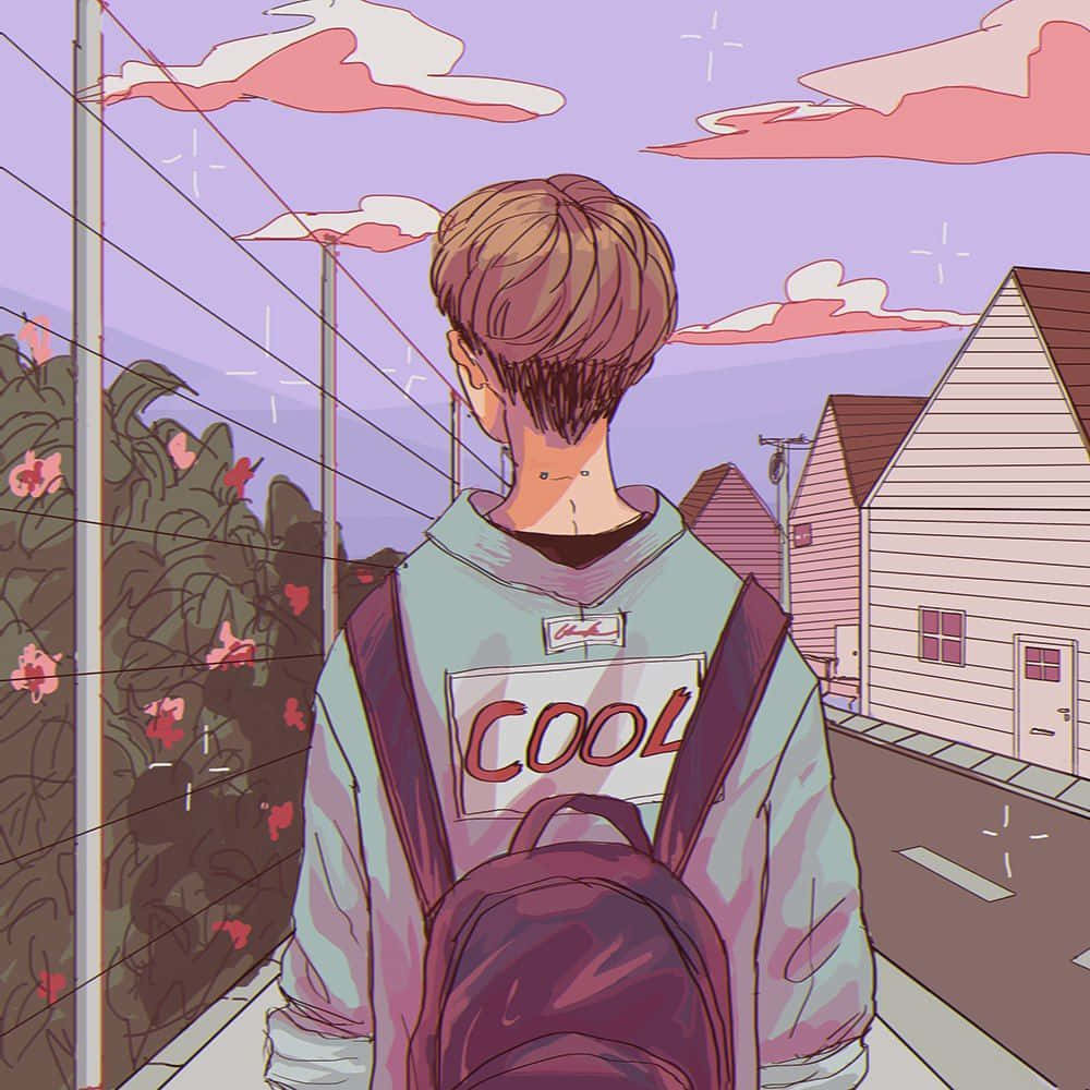 Grunge Aesthetic Anime Boy Suburban Backdrop Wallpaper