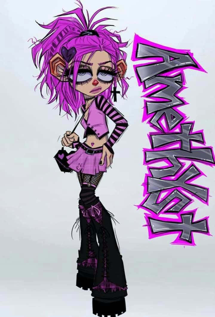 Grunge Cartoon Girl Purple Black Aesthetic Wallpaper