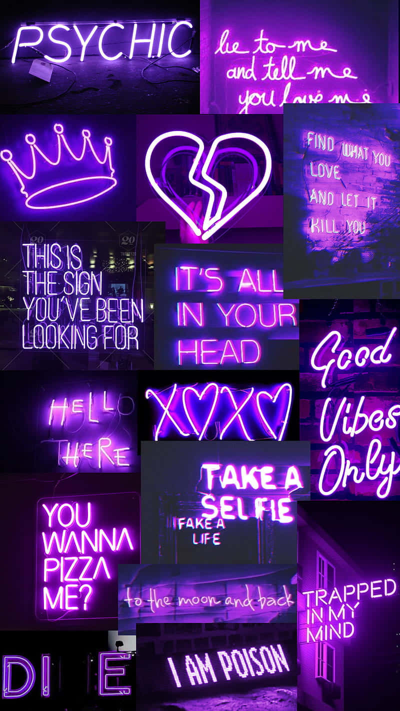 Grunge Neon Purple Aesthetic Collage Wallpaper