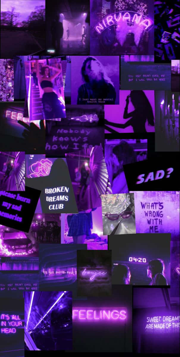 Grunge Neon Purple Aesthetic Collage Wallpaper