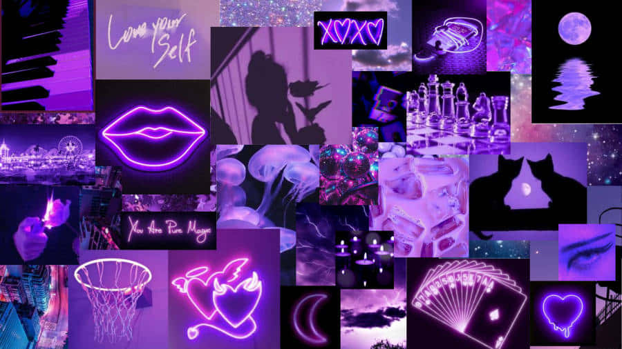 Grunge Neon Purple Aesthetic Collage Wallpaper